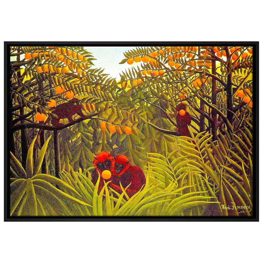 Gerahmtes Leinwandbild Monkeys in the Orange Trees von Henri Rousseau