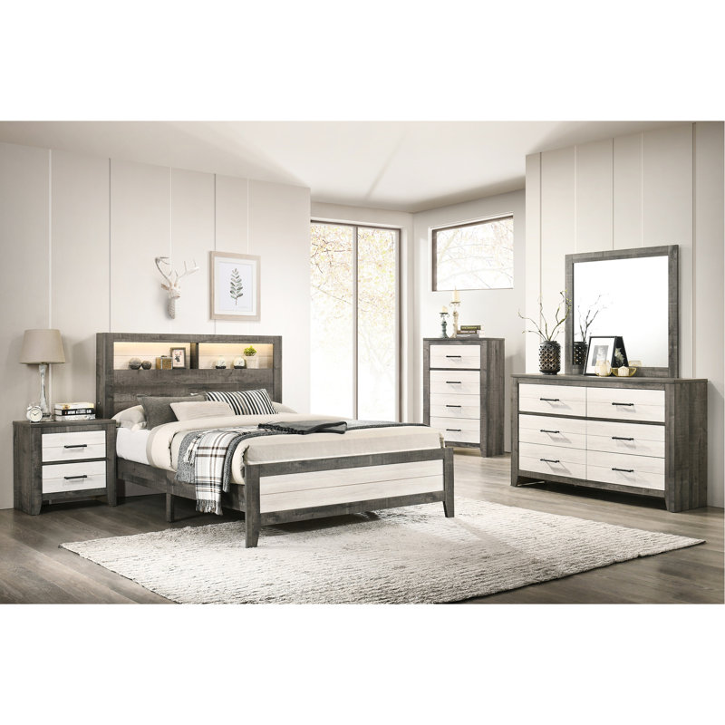Grand lit en blanc avec grand espace de rangement compact et grand éclairage subtil