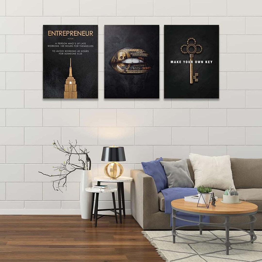 3 Piece Lion Wall Art - Motivational Wall Art, Inspirational Canvas Prints For Office Decor, Modern Lion Picture For Men, Leadership & Strength Pictur