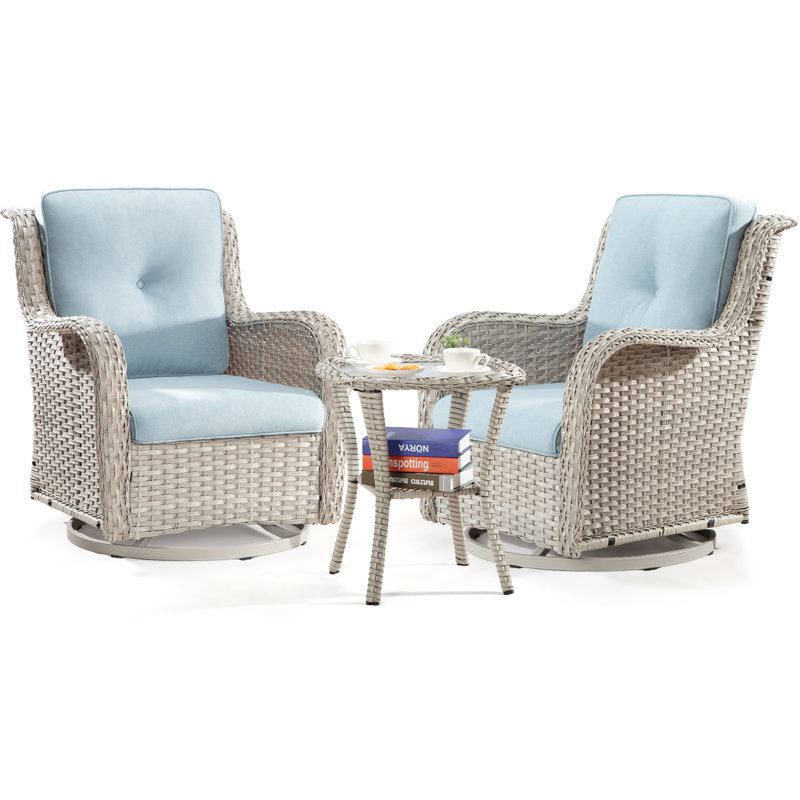 Behrend 2 - Person Wicker Patio Dining Set with Square Table , Cushions Included, Sky Blue