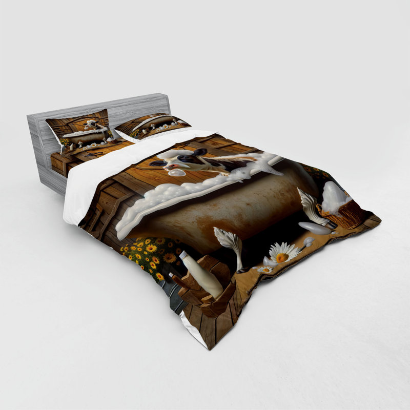 Ensemble de literie rustique Ambesonne et jaune caramel et brun, King Duvet Cover + 3 Additional Pieces
