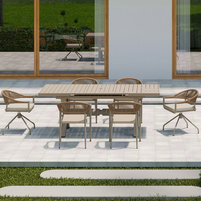 Ensemble de 6 chaises de patio empilables avec ensemble de table extensible