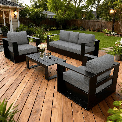 Modern Outdoor Aluminum 4-piece Conversation Set With Coffee Table