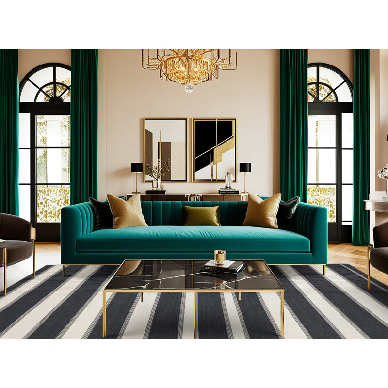  Tapis lavable rayé gris foncé et blanc, Rond 5 pi