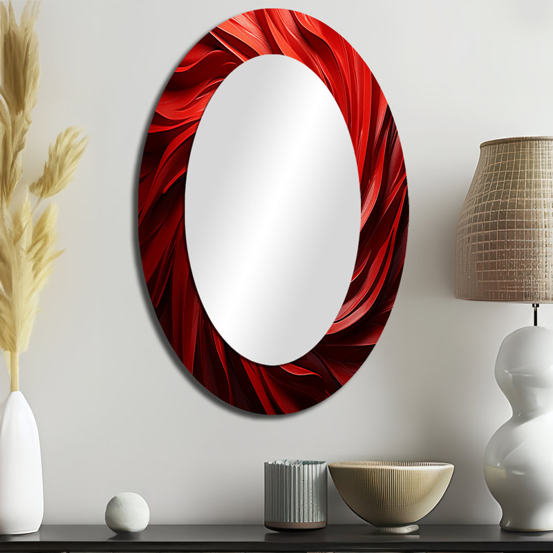 Miroir mural rouge moderne à spirale abstraite Dreamscape III, 36 po x 24 po