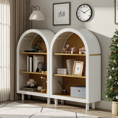 Petite bibliothèque arquée avec 2 armoires de rangement en bois à 3 niveaux pour l'organisation de la maison