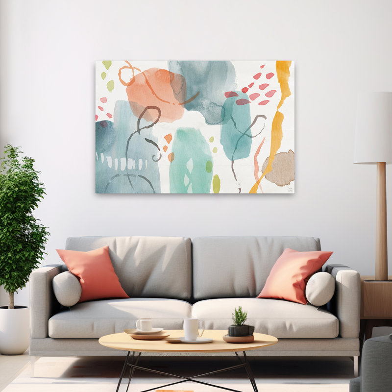 «Winged Whisper», cercle contemporain abstrait bleu gris et brun, H 60 po x l 40 po