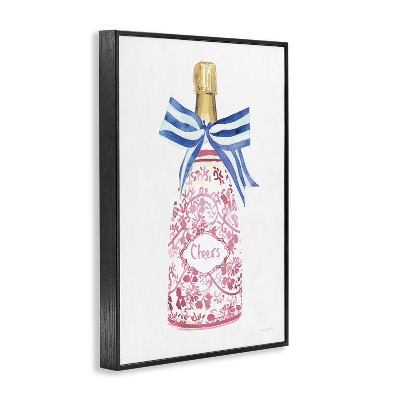 «Flirty Champagne Cheers», estampe numérique, design par Mercedes Lopez Charro, Giclée encadrée noir minuit