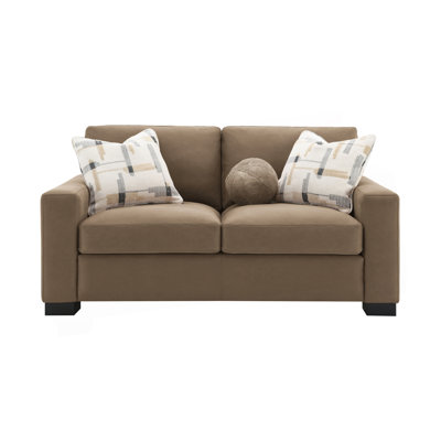 Darya Brown Suede Fabric Loveseat W/3 Pillows