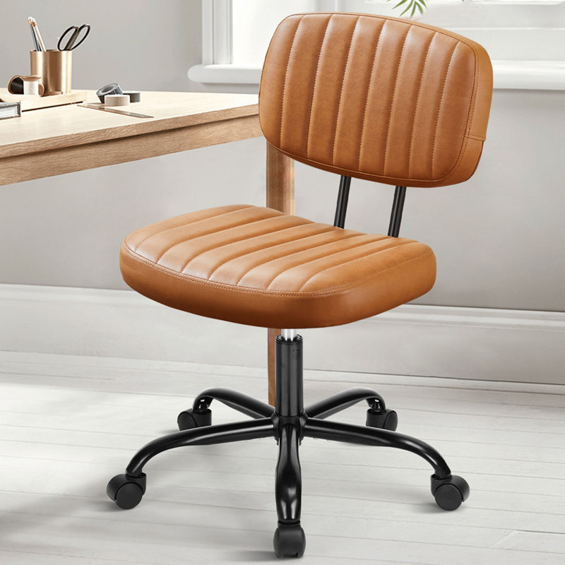 Duthill Armless Home Office Chair, Faux Leather Swivel Task Chair with Back, Brown