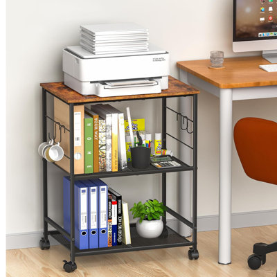 3-Tier Rolling Printer Stand with Wheels, Printer Cart with Storage Shelf for Home Office, Black