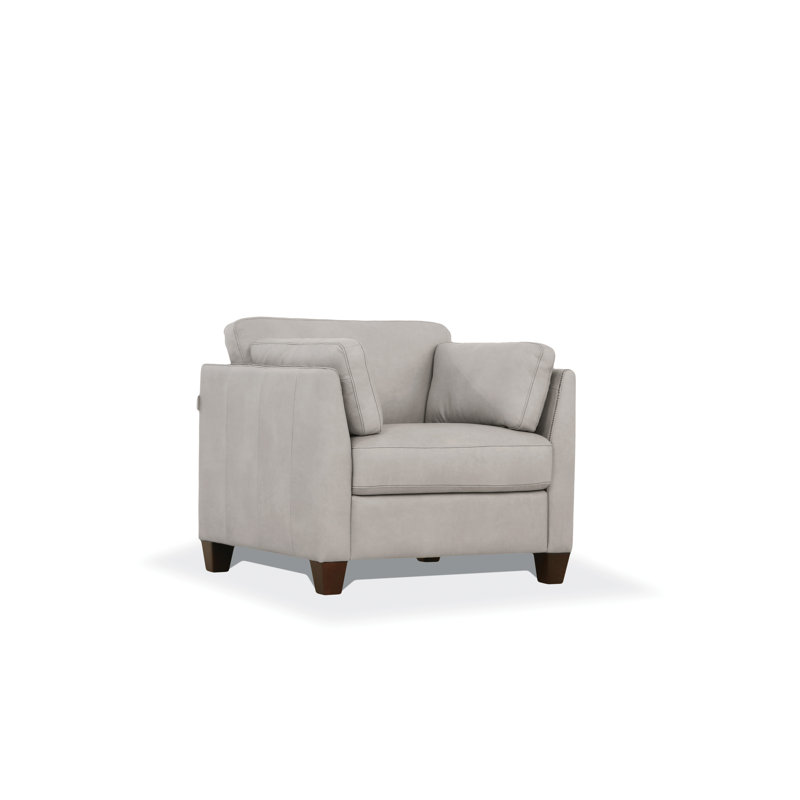 Fauteuil en cuir véritable Afacha d'une largeur de 91,44 cm, Cuir véritable blanc poussiéreux