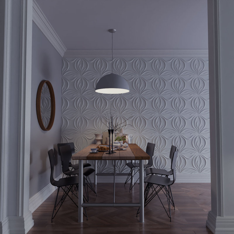 White Textured 3D PVC Wall Panels, 19.63" x 19.63", 50-Pack