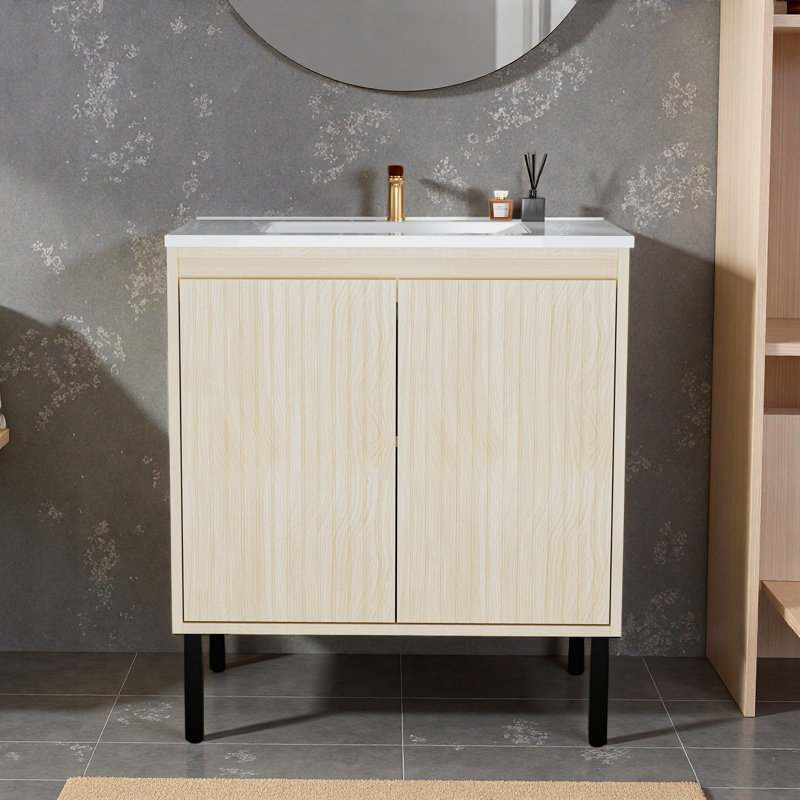 30 Inch Bathroom Vanity With Sink, Floor - Standing Structure For Stability, Soft - Closing Drawers For Noiseless Operation