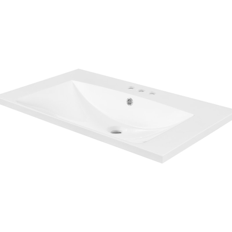 Nouveau lavabo de salle de bain en céramique blanche de 30 pouces, pré-percé pour robinet à poignée simple, durabilité durable, nettoyage en douceur de la surface lisse et installation rapide sur le lavabo de l'armoire en blanc, robinet flexible