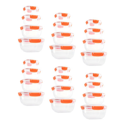  Plastic Airtight Food Storage Containers, Set of 4 Sealed Clear Container Bowls with Lids, BPA Free, Rectangular, Orange, Pack 6