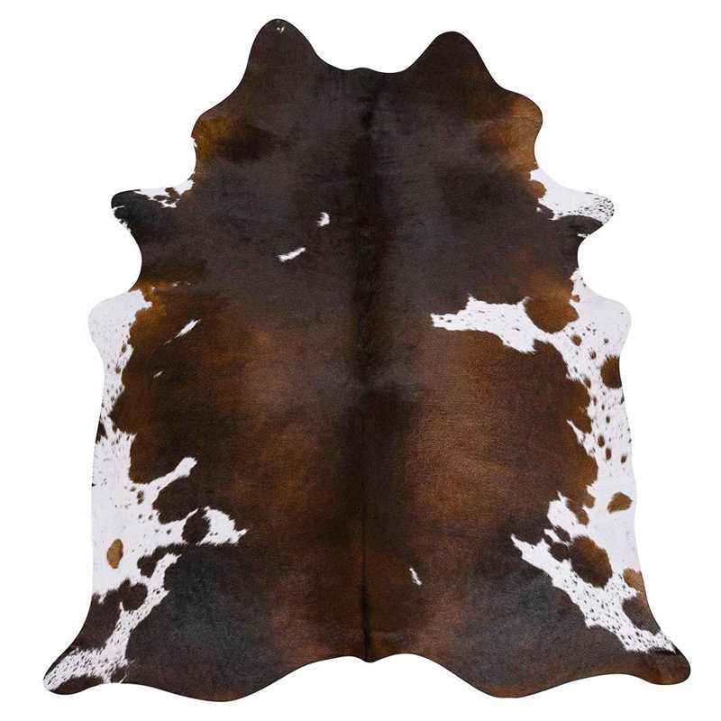 Tapis en cuir de vache chocolat et blanc - tapis en cuir véritable, Nouveauté de 7 pi x 8 pi 6 po