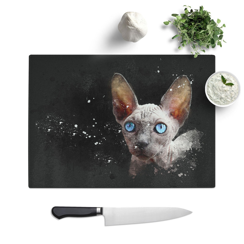 Tempered Glass Blue Eyed Sphynx Cat Chopping Board, 20 cm x 28.5 cm