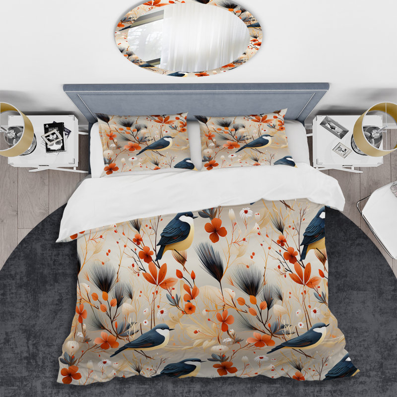 Literie bleue et beige sur une branche, Housse de couette simple + 1 taie décorative stan