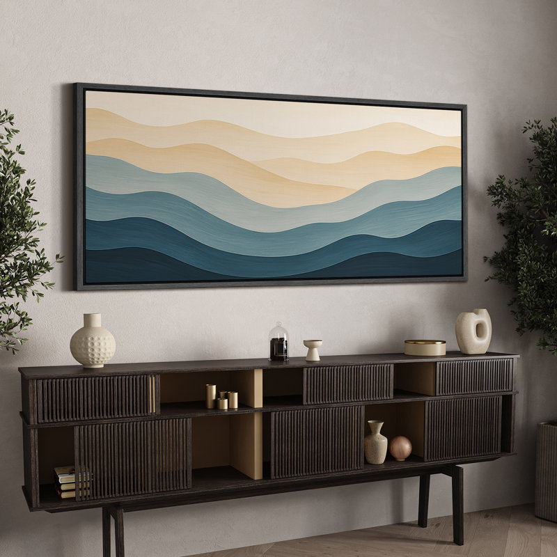Large Framed Canvas Print Wall Art - Neutral Abstract Landscape Print for Minimalist Modern Wall Decor, 30" H x 60" W, Black