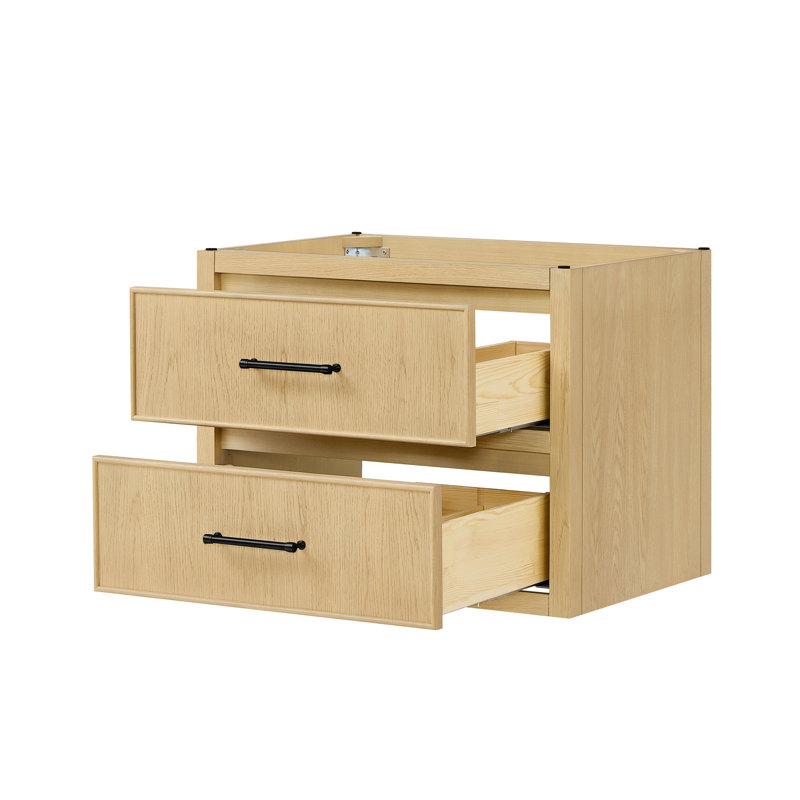 Meuble-lavabo mural simple Isola WM de 76 cm (30 po) en chêne scandinave, sans comptoir ni lavabo, finis noir mat