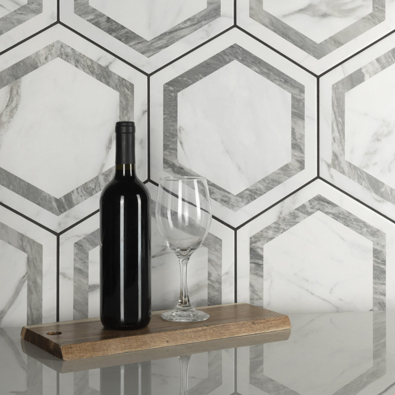 BioTech 11" x 13" Porcelain Marble Look Wall & Floor Tile, Gray/White