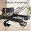 Structure de lit grand noir en similicuir rembourré, tête de lit réglable à DEL RVB avec charge rapide USB-C, rangement hydraulique, support à bande métallique, étui sans ressorts