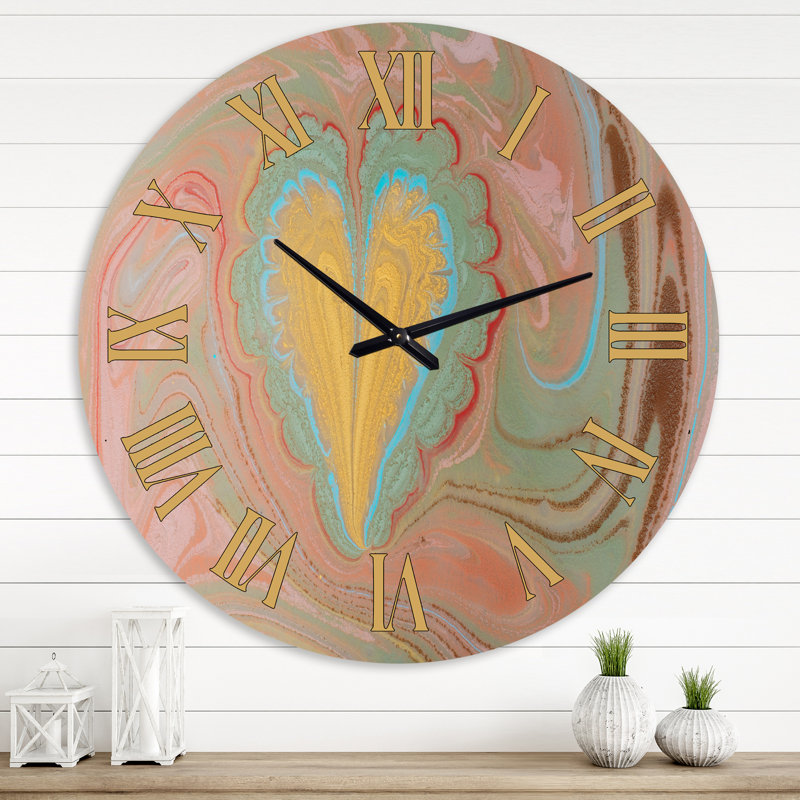 Marbled Flower Heart - Modern Wall Clock, Large