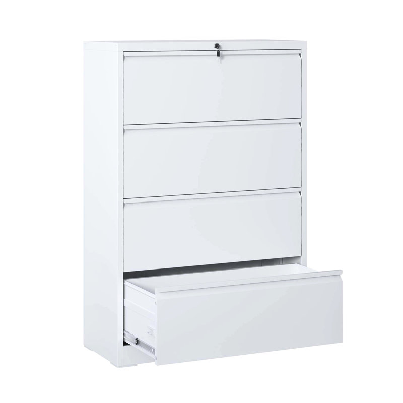 Classeur latéral à 4 tiroirs, armoire en métal verrouillable blanche pour le bureau à domicile, peut contenir des dossiers de format Légal / lettre / a4 / f4, et un classeur de solution de rangement sécurisé en blanc, taille, stable