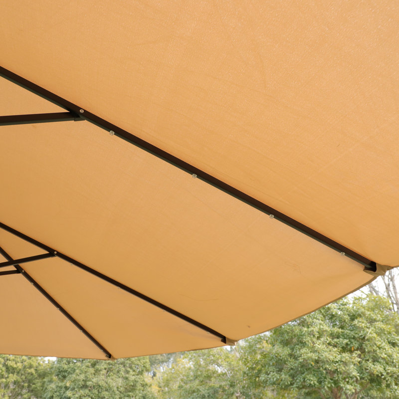 Grand parasol rectangulaire double 15 x 9 pi pour terrasse avec lumière et base - taupe, Taupe