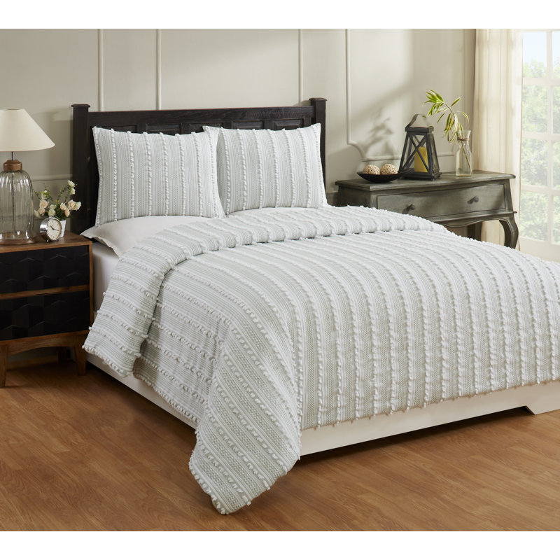 Ensemble d'édredon 100% coton avec taie décorative Anglique, Édredon double / grand + 2 taies décoratives sta, Gris