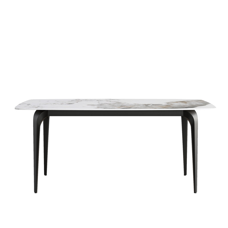Table de salle à manger 70,87 "en pierre artificielle moderne avec pieds courbés en métal noir pouvant accueillir 6 à 8 personnes