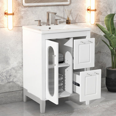 Élégant lavabo de salle de bain en céramique avec finition lisse et beaucoup de rangement, idéal pour les salles de bain modernes et fonctionnelles.