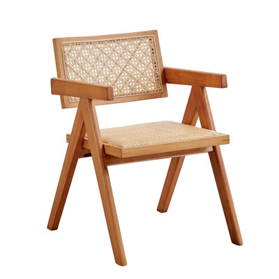 2 fauteuils en beige naturel - pieds en bois massif avec dossier rembourré de style Mid-Century moderne pour la bière et 2 coussins confortables
