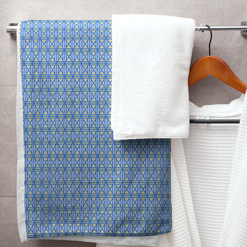 Serviette de bain à losanges, Bleu/jaune