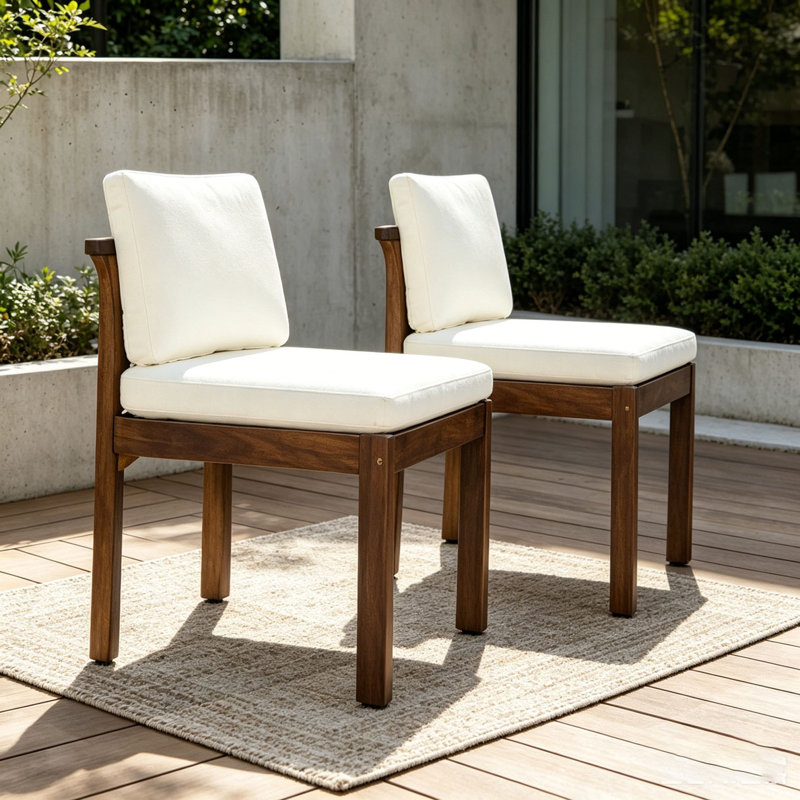 Chaise d'extérieur en bois d'acacia, Brown+Cream-4pieces