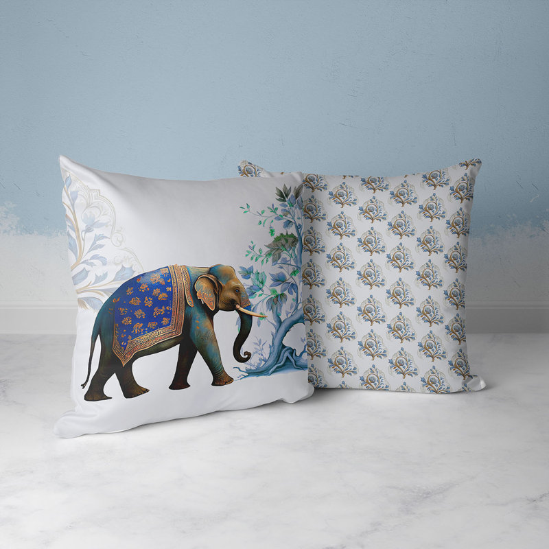 Gray Faux Suede Elephant Flower Accent Pillow 18x18