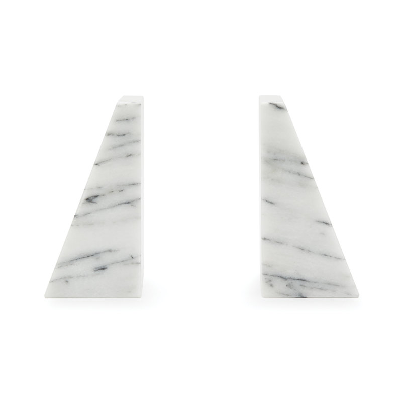 Triangular 100% Natural Polished Marble Bookends, White