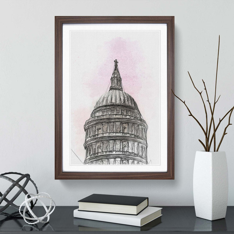 St. Pauls Cathedral Sketch in Abstract - Framed Print, 36cm H x 27cm W x 2cm D, Walnut Framed