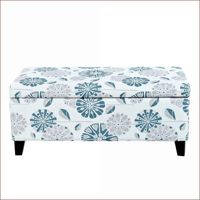 Repose-pieds avec rangement en tissu floral, charnières à fermeture douce, multifonctionnel pour le salon, la chambre à coucher | Noir | Bois