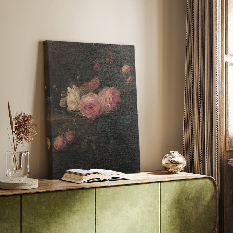 Motif floral rétro - impression sur toile tendue, H 13 po x l 9 po