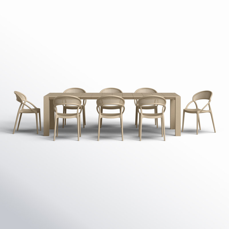 Farrah Extendable Plastic 9-Piece Patio Dining Set, Taupe