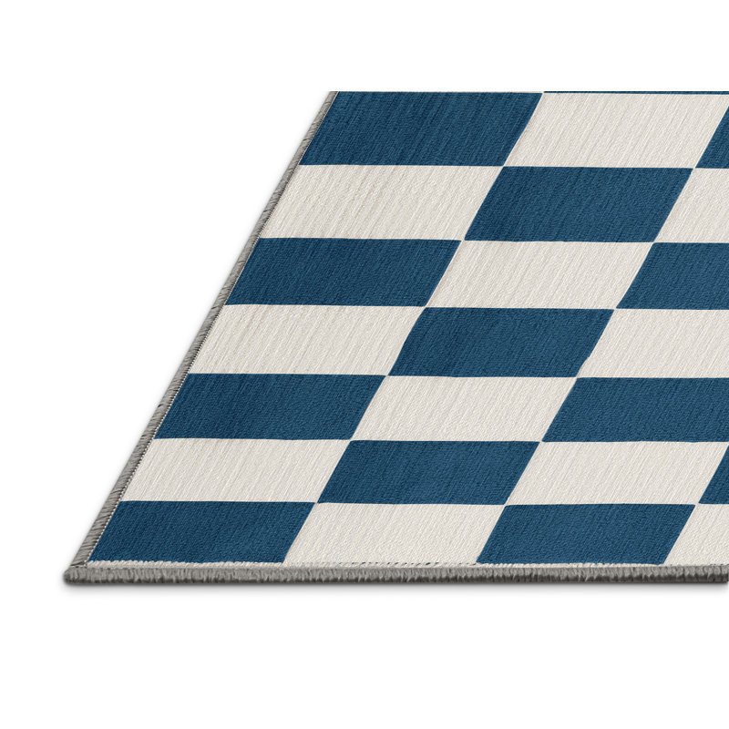 Tapis gris à carreaux lavable à la machine, Rond 3 pi