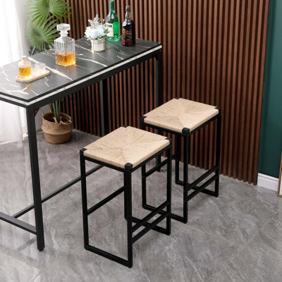Set Of 2 Backless Bar Stools For Kitchen Counter Paper Rope Woven Dining Chairs For Home & Kitchen