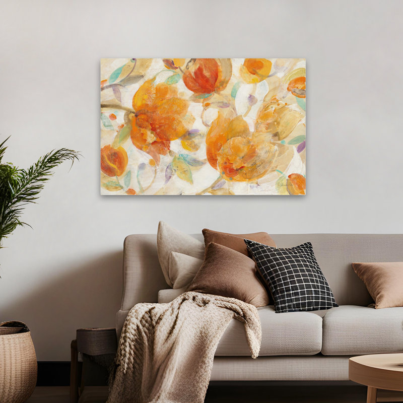 Spring Glory - floral contemporain, orange vif, H 48 po x l 32 po