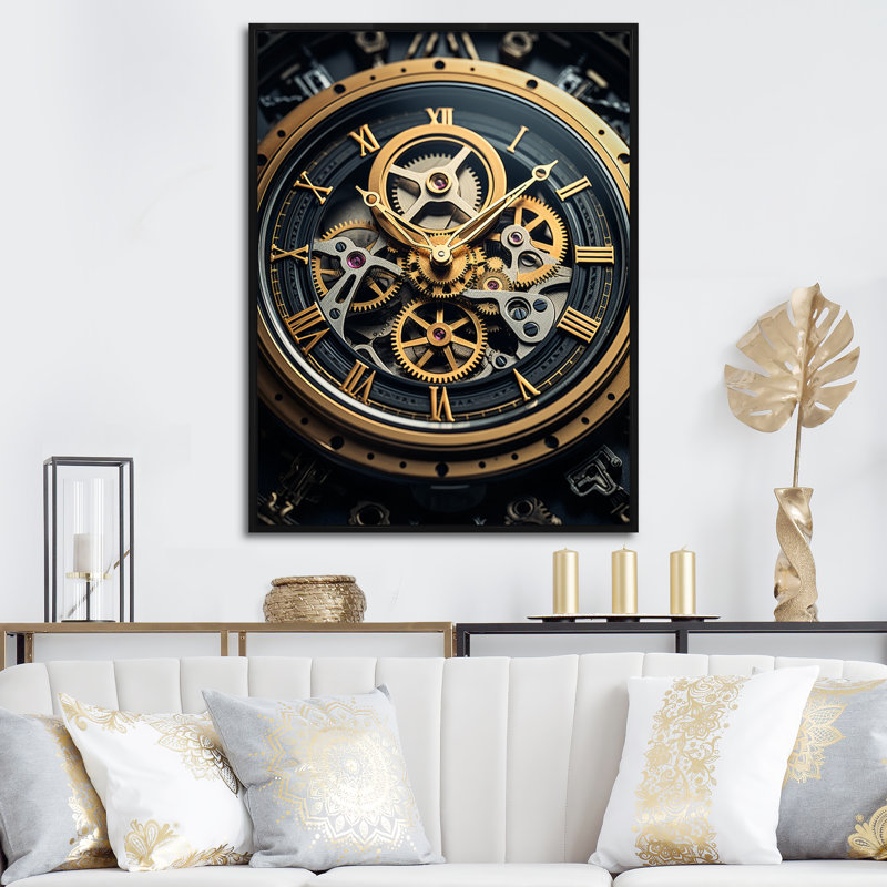 Horloge, heure dévoilée I - impression sur toile tendance, H 40 po x l 30 po x P 1,5 po, Cadre flottant noir