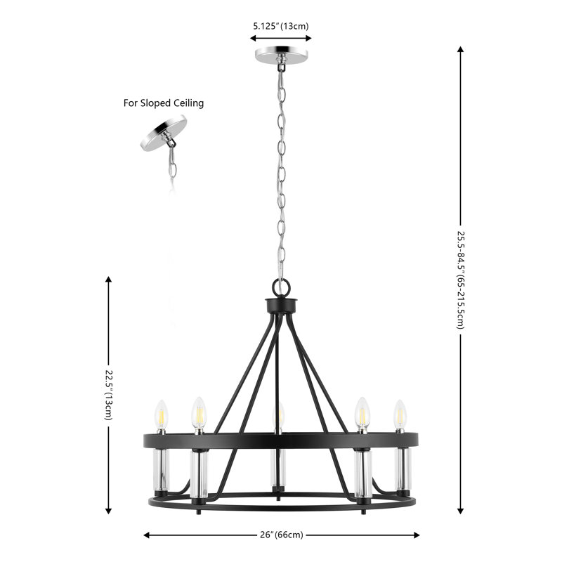 Luminaire suspendu roue de chariot à 5 lumières noir / chrome Varmo