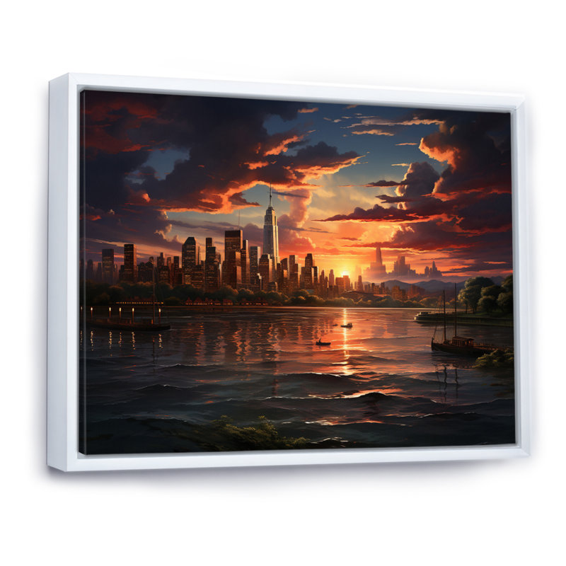 Rendez-vous au crépuscule au coucher du soleil, Cadre flottant blanc, H 16 po x l 32 po x P 1 po