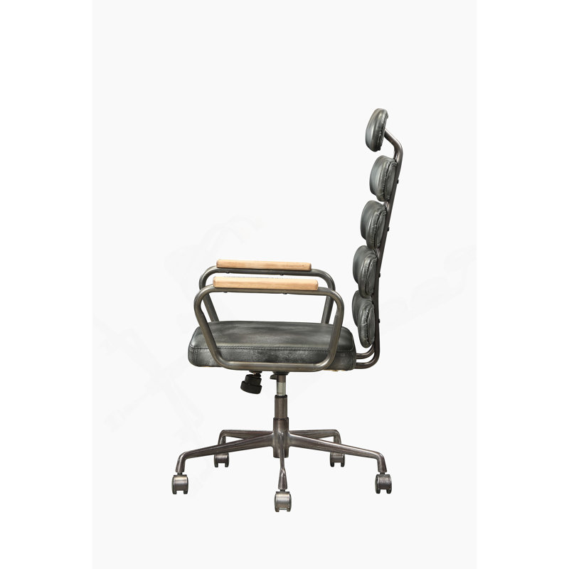 Chaise de bureau rétro en cuir fleur noir rétro, Gris