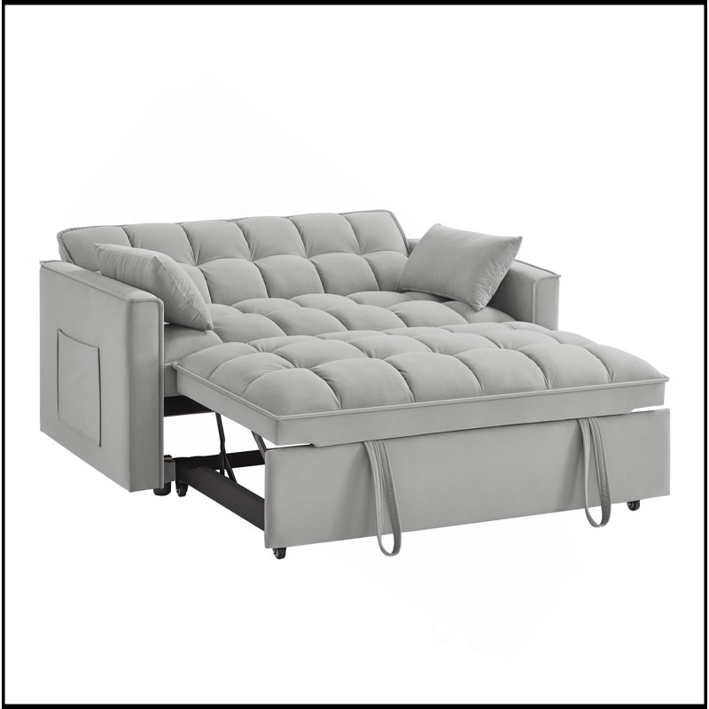 Canapé-lit 4 en 1 avec accoudoirs et poches de rangement, canapé-lit capitonné multifonctionnel avec dossier et coussins réglables, canapé-lit convertible